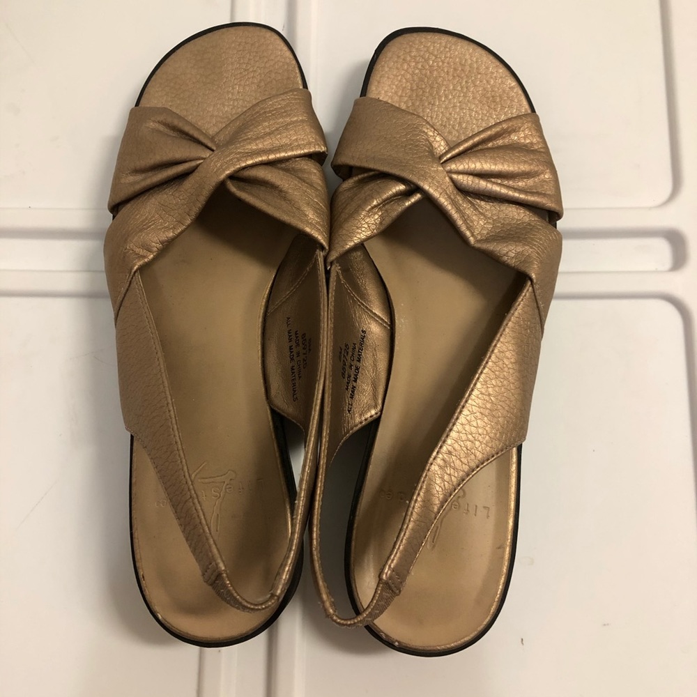 Gold Life stride size 8 sandals w/ very low wedge